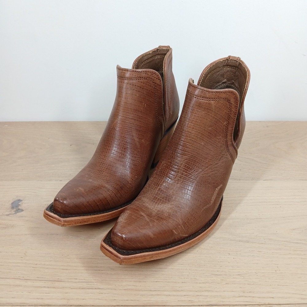Ariat Western Ankle Boots Womens 6.5 Brown Leather Cutout Block Heel Cowboy